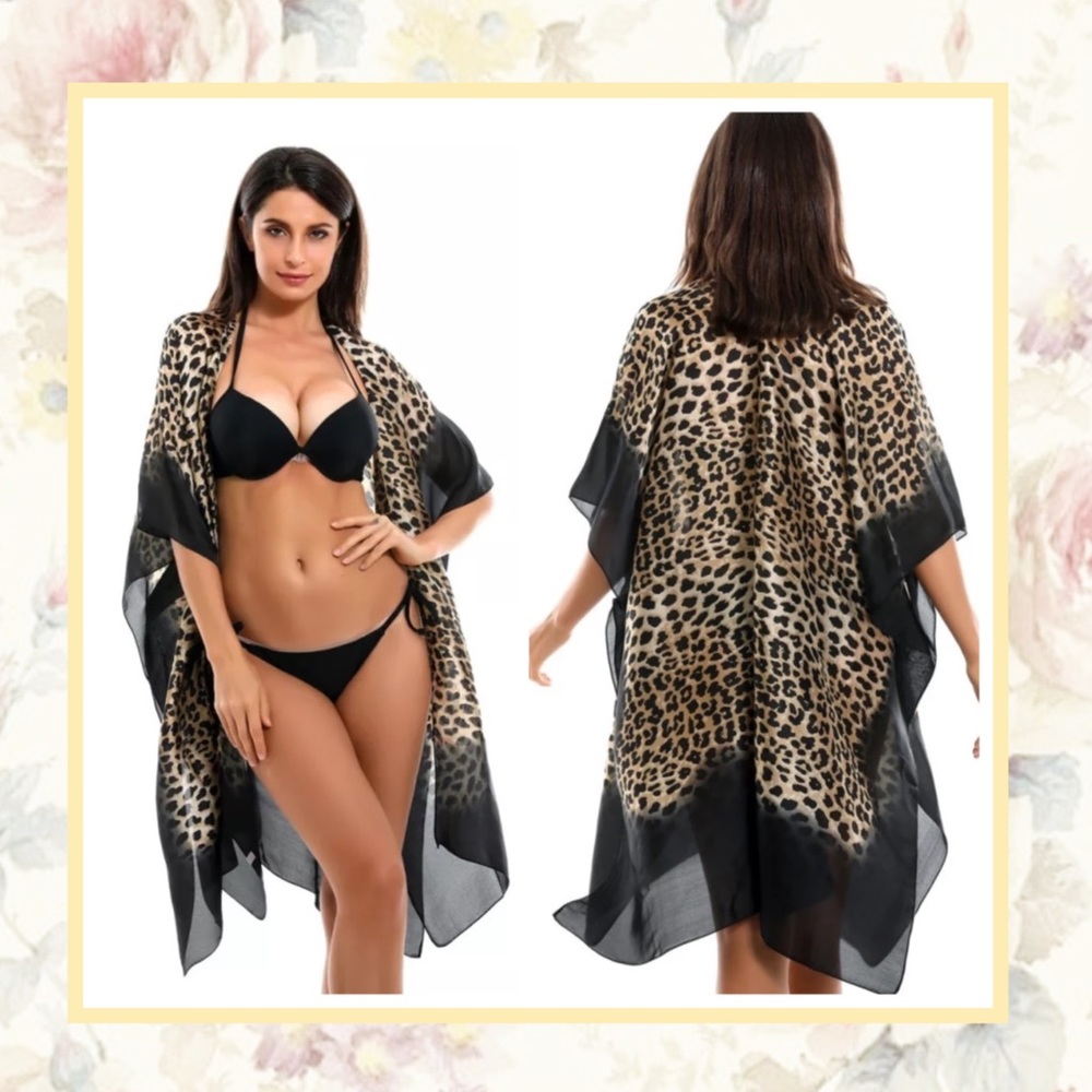 🌸 ANIMAL PRINT ROBE DUSTER KAFTAN COVER SHAWL LEOPARD KIMONO SCARF BEACH BUNNY